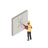 Illustration d’un ouvrier démolissant un mur avec un marteau