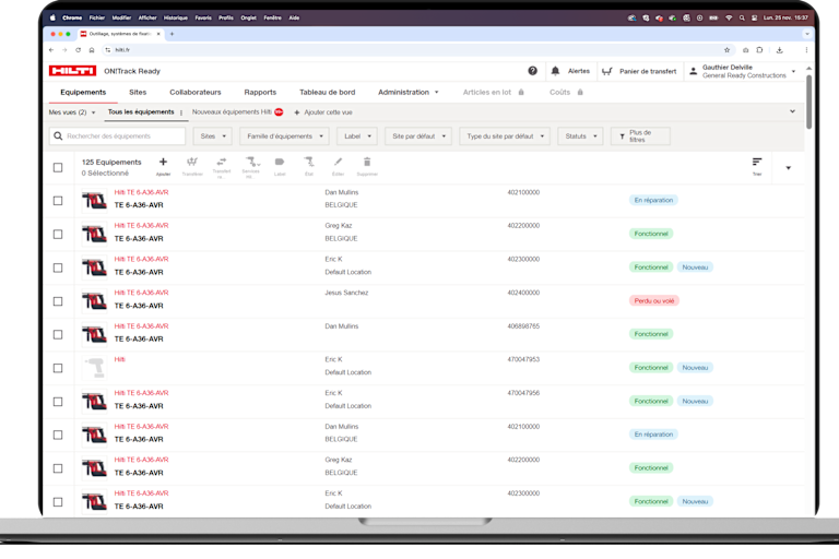 Capture d'écran de l'application ON!Track ready sur ordinateur
