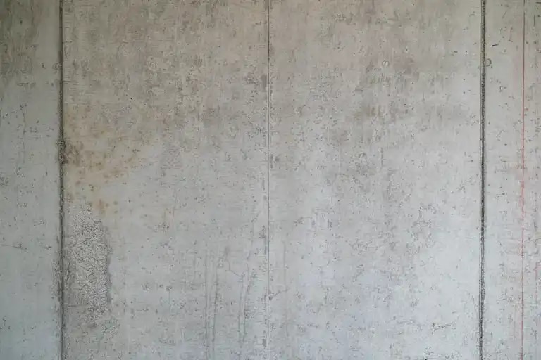 Eine Betonwand mit glatter grauer Oberfläche und sichtbaren vertikalen Fugen zwischen den Betonsegmenten.