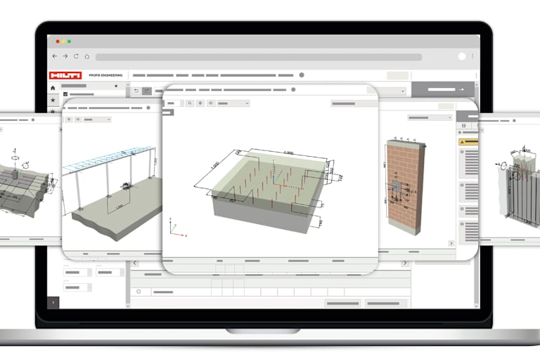Le logiciel PROFIS de Hilti ouvert sur un ordinateur portable