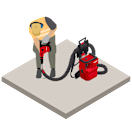 Illustration isométrique montrant un marteau en action pour un burinage intensif