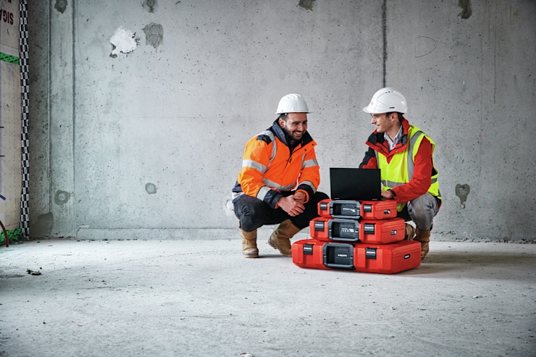 workers crouched down