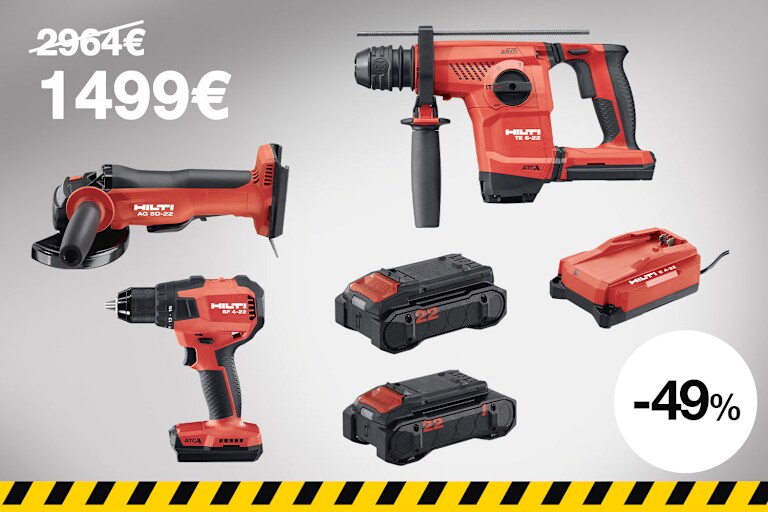 1 Perforateur TE 6-22 1 Meuleuse d'angle AG 5D-22 1 Visseuse-perceuse SF 4-22 premium 2 Batteries Nuron B 22-85 1 Chargeur Nuron C 4-22