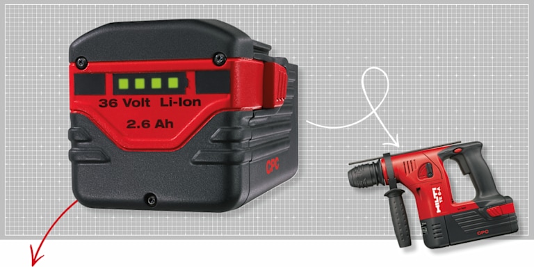 Hilti's first 36V lithium-ion (Li-ion) battery for the TE 6-A.