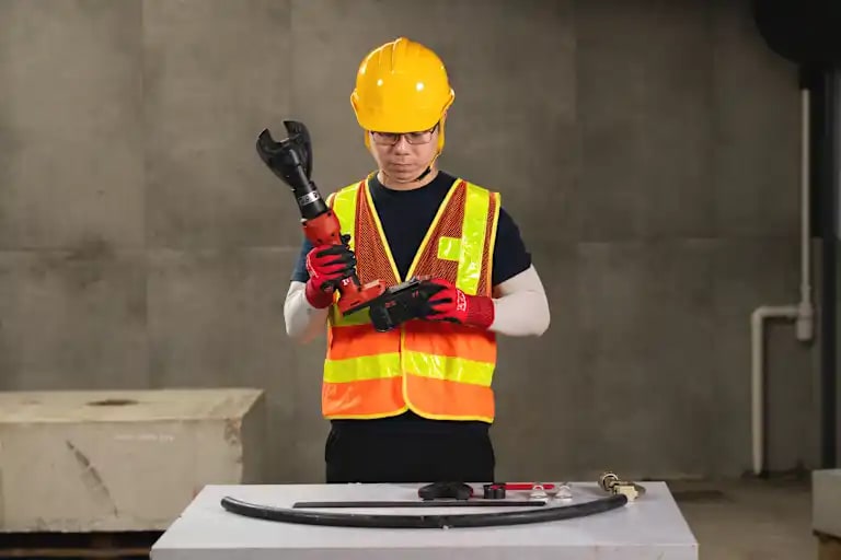 Application photo of an Asian worker preparing to use NUN 54-22 inserting NURON battery.
