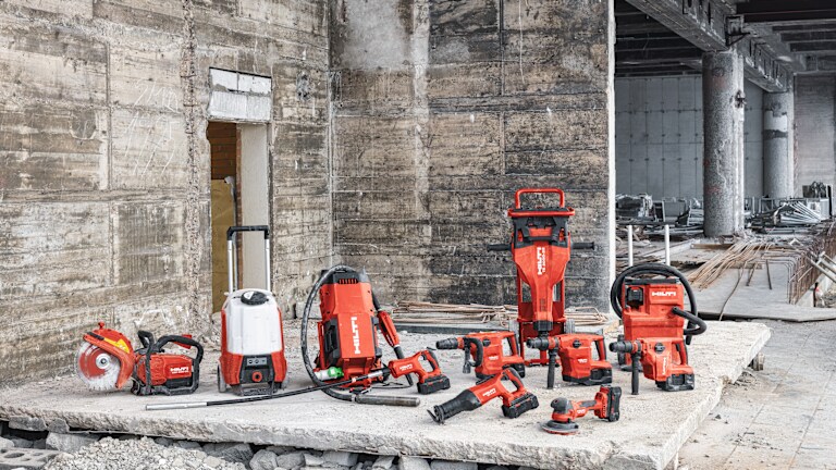 Thiết bị và máy công suất lớn Hilti cho công việc cắt, khoan và phá bê tông tại công trường