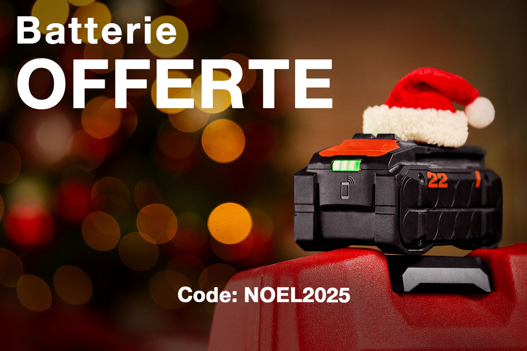 Visuel Noël avec batterie B22-85 Hilti et le code promo