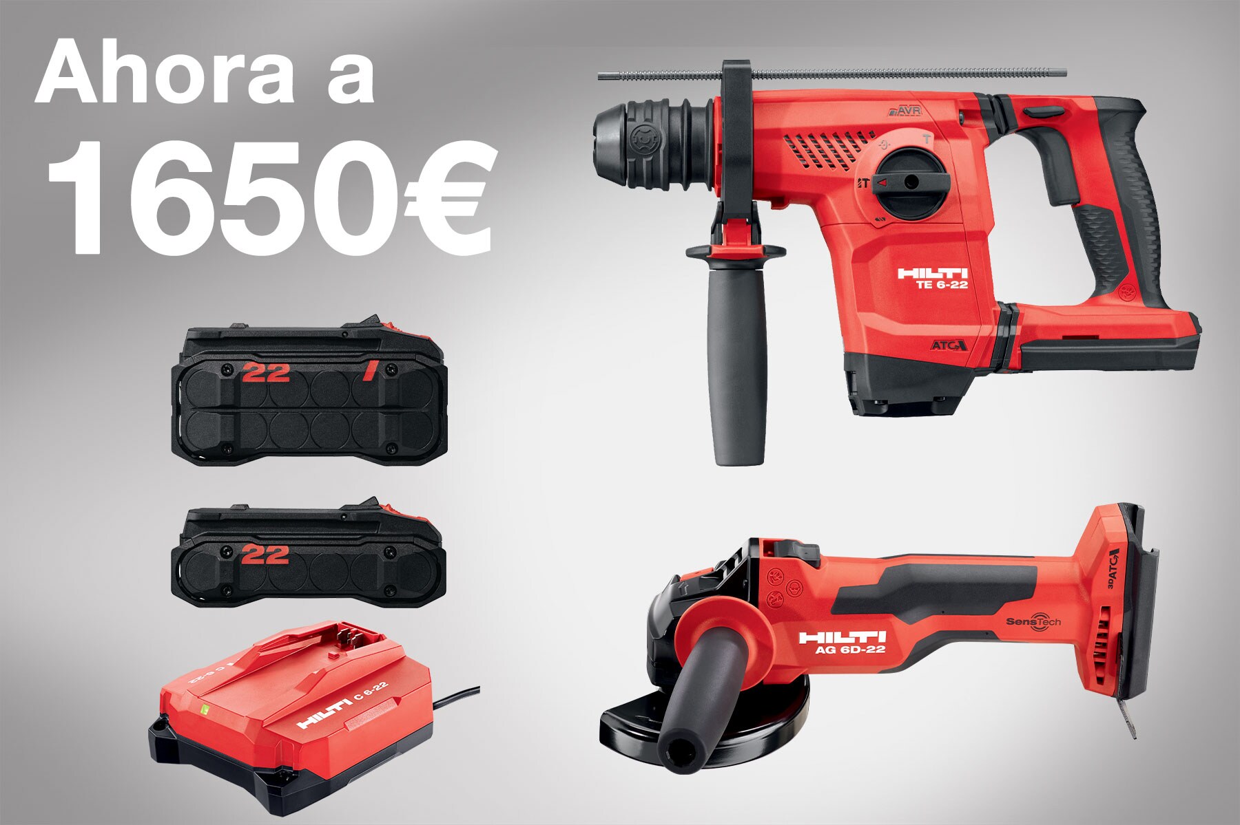 1 Martillo perforador TE 6-22 1 Amoladora angular AG 6D-22 1 Batería Nuron B 22-85 1 Batería Nuron B 22-110 1 Cargador C 6-22 Nuron