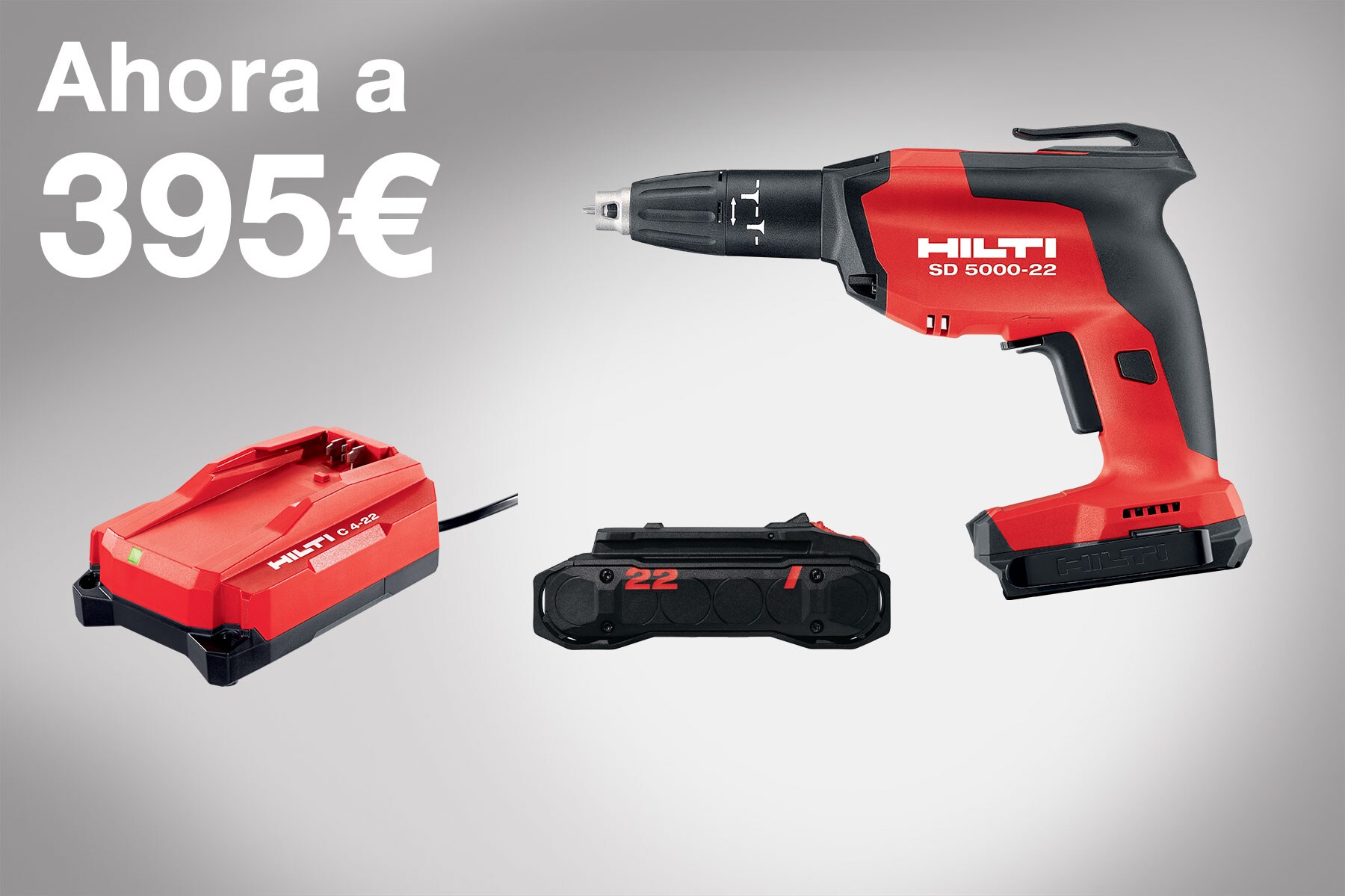 Atornilladora de tabique seco a batería SD 5000-22, batería Nuron B 22-55 y cargador C 4-22 Nuron