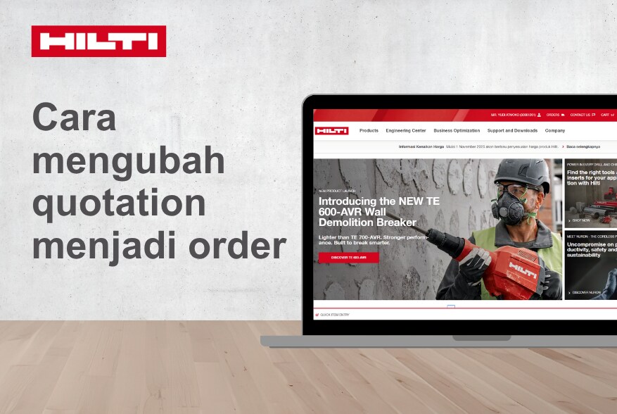 Ubah penawaran harga jadi order di Hilti Online