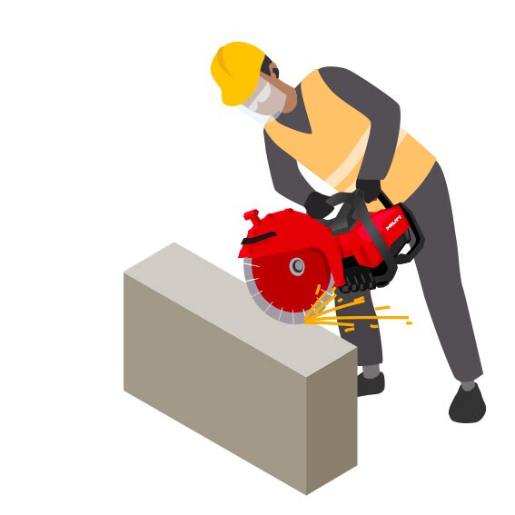 Illustration isométrique d’une découpe avec une scie à tronçonner