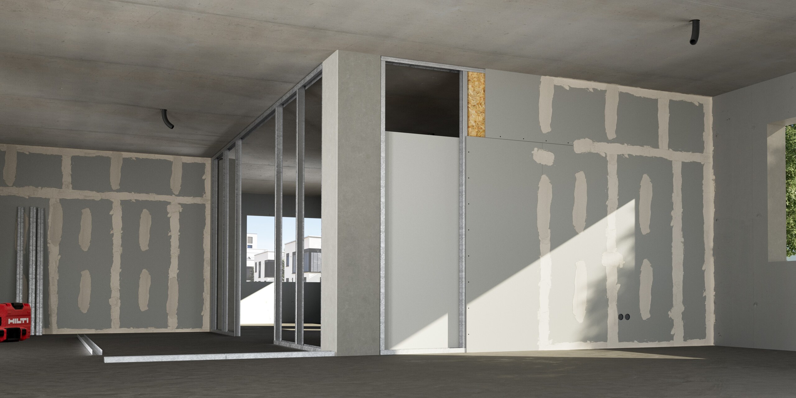 3D-Rendering einer Trockenbaukonstruktion für Hotspot-Module in Small-Business-Editorials.