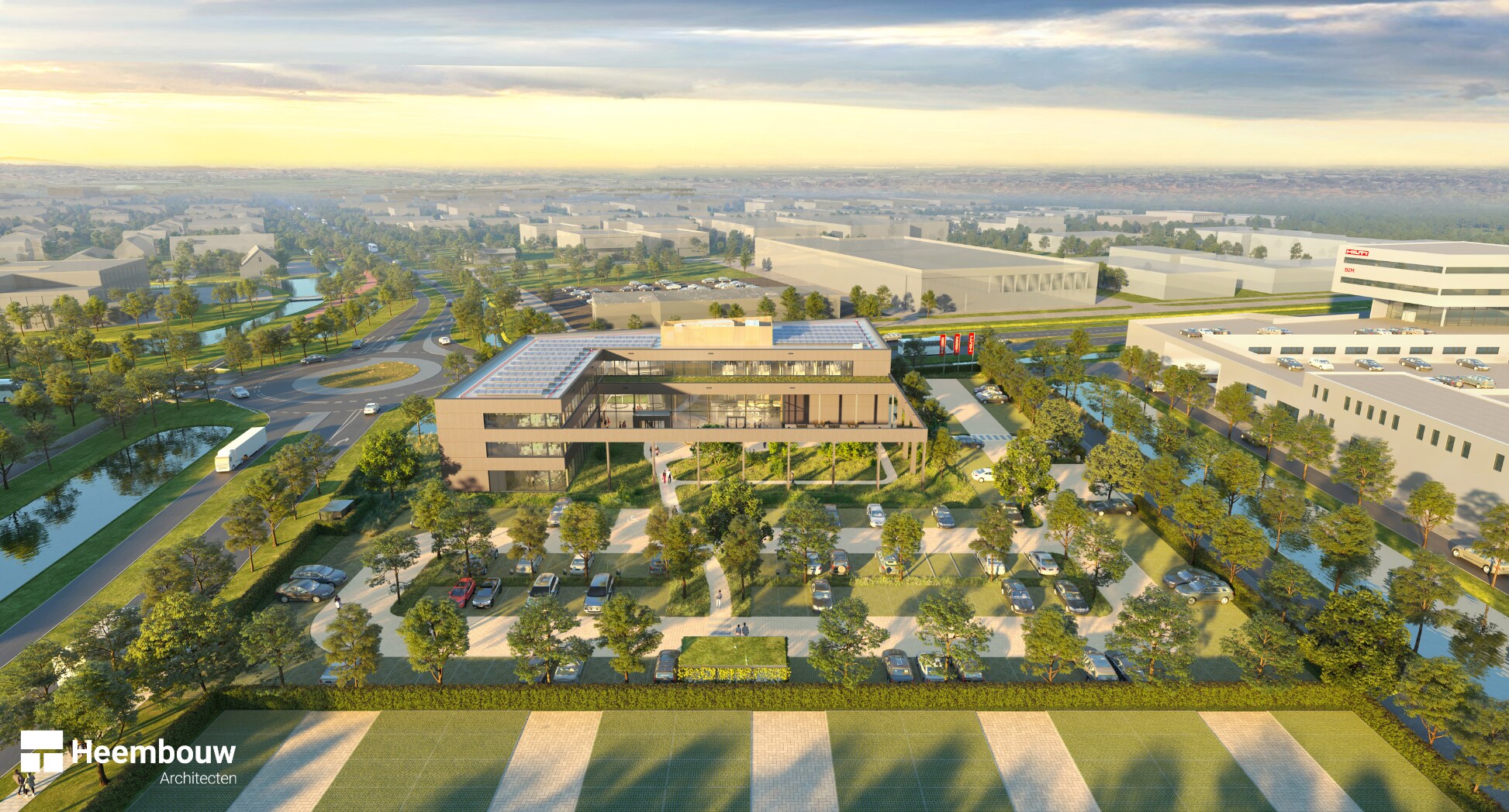 Render van het nieuwe kantoor van boven