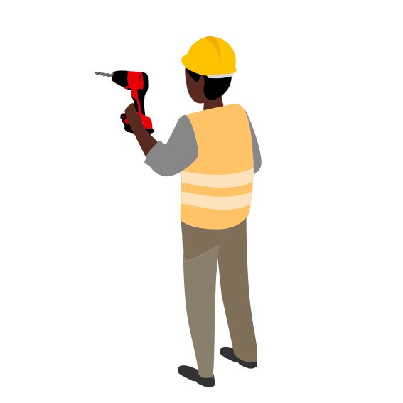 Illustration isométrique d’un perçage léger avec une visseuse