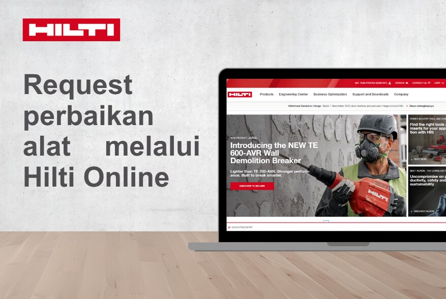Request perbaikan alat di Hilti Online