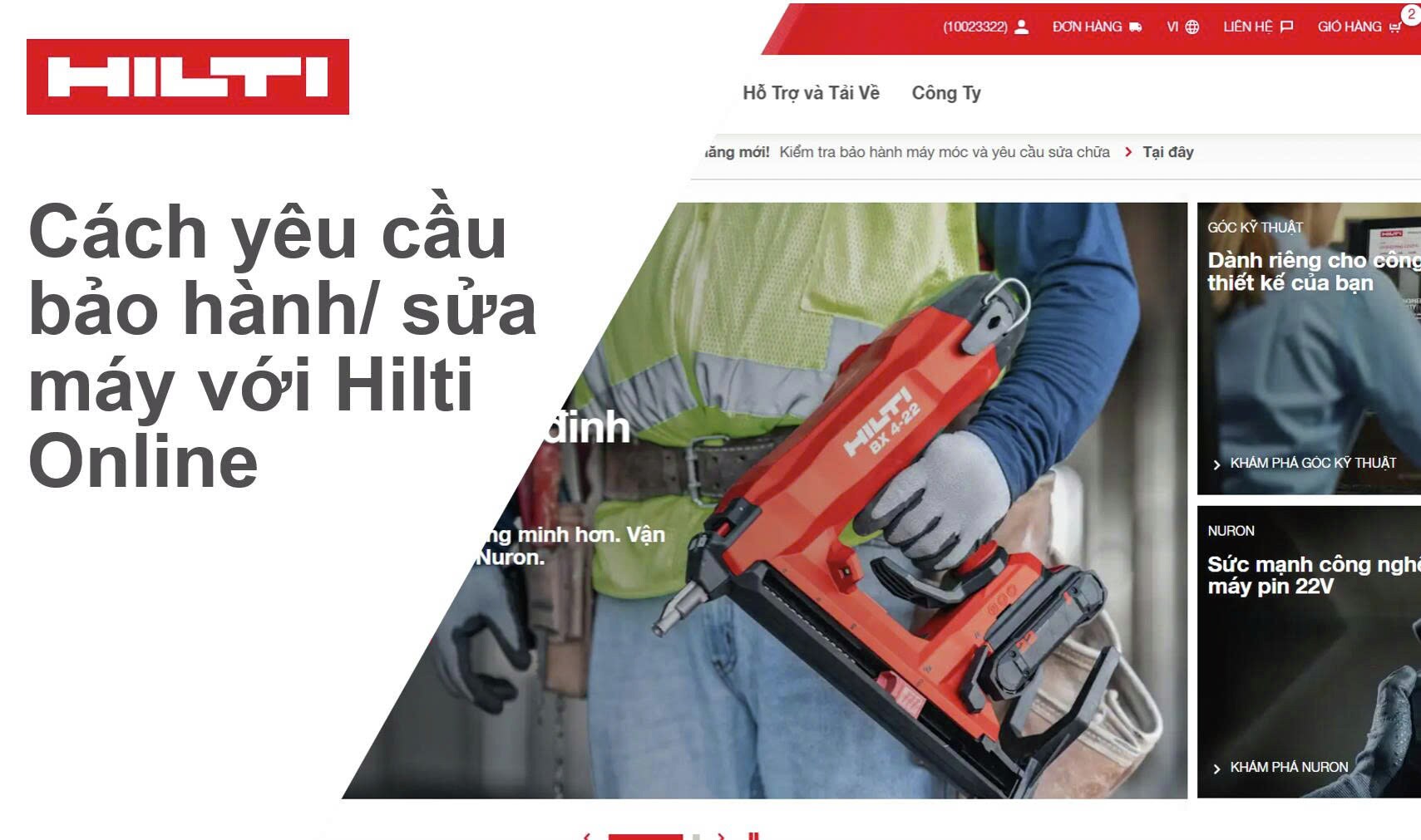 Cách yêu cầu bảo hành/ sửa máy trên Hilti Online
