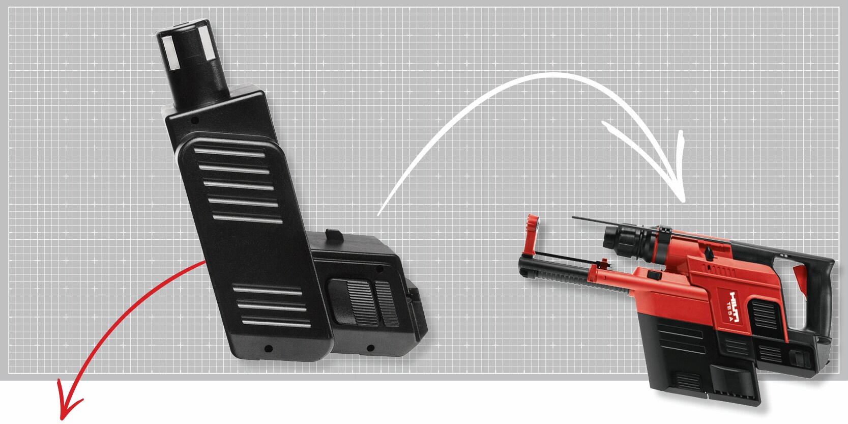 First ever D-handle cordless battery for the TE 5 A with integrated dust removal